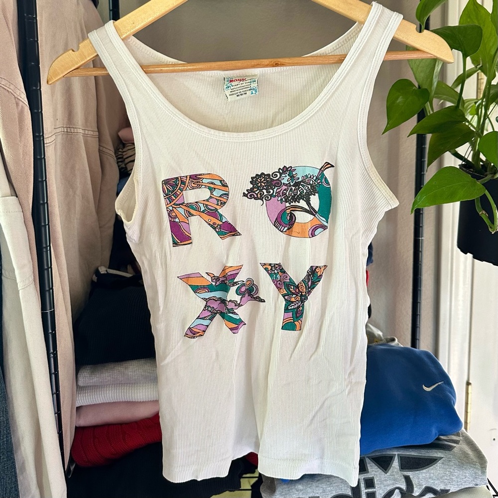 Y2K Roxy white ribbed tank top